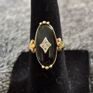 Rare Avon 1983 Victorian Collection Black Onyx & Diamond Accent Ring~5
